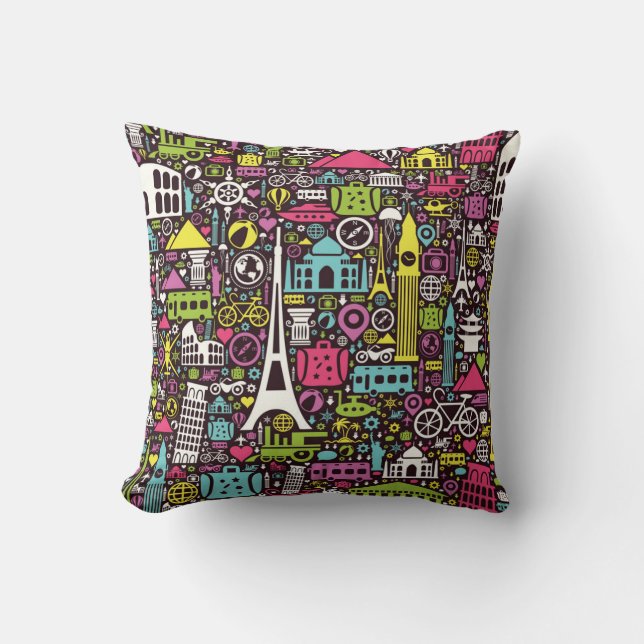 Neon World Icons Pattern Cushion (Front)