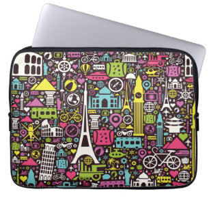 Neon World Icons Pattern Laptop Sleeve