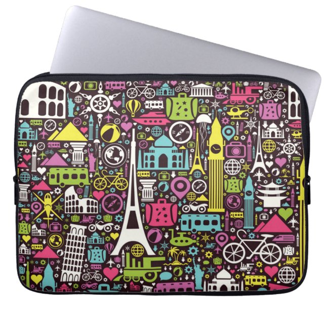 Neon World Icons Pattern Laptop Sleeve (Front)