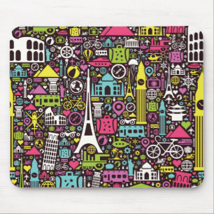 Neon World Icons Pattern Mouse Pad