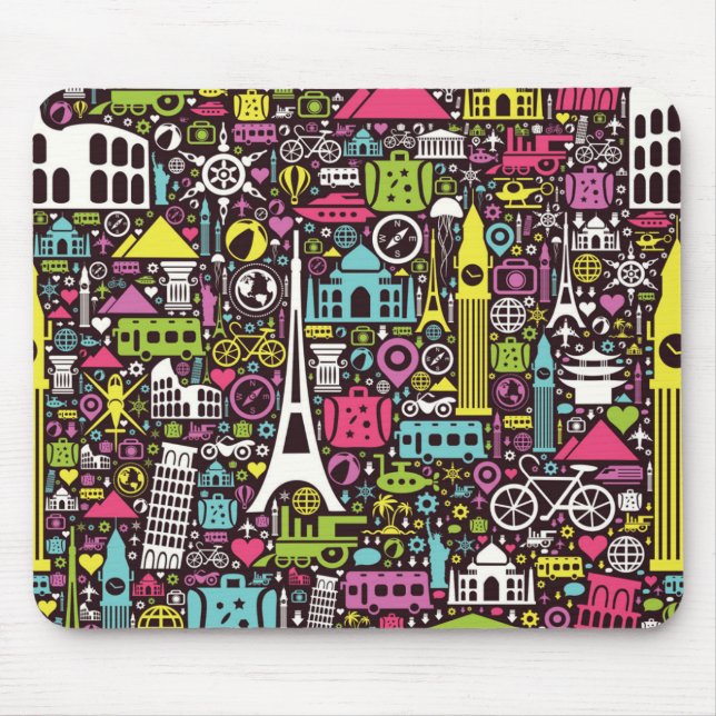 Neon World Icons Pattern Mouse Pad (Front)