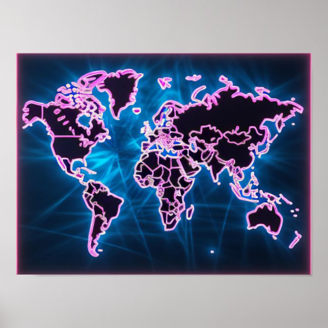 Neon World Map Poster (Front)