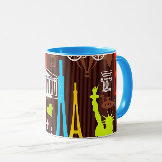 Neon World Travel Pattern Mug (Front Right)