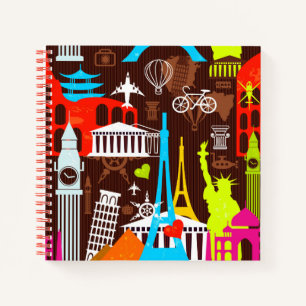 Neon World Travel Pattern Notebook