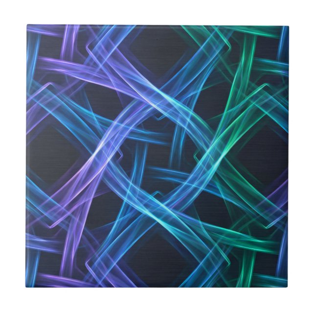 Neon Woven Light Ribbons Abstract Fusion Design  Ceramic Tile (Front)