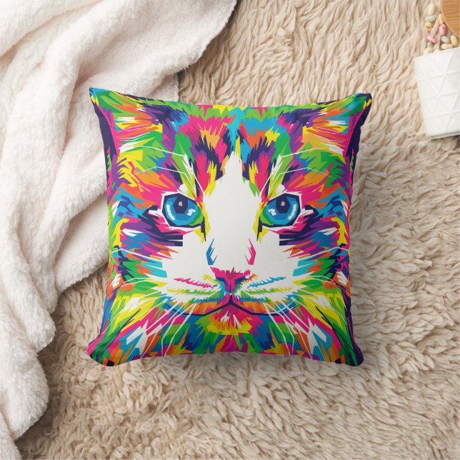 Neon WPAP Cat Throw Pillow (Blanket)