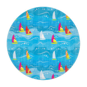 Neon Yacht Pattern Cutting Board