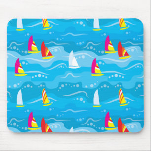 Neon Yacht Pattern Mouse Pad