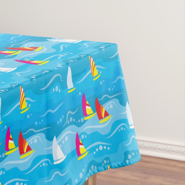 Neon Yacht Pattern Tablecloth (In Situ)