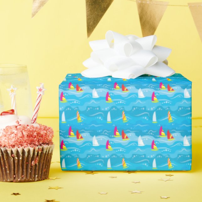 Neon Yacht Pattern Wrapping Paper (Birthday Party)