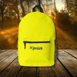 Neon Yellow and Black 3D Personalised Name  Printed Backpack<br><div class="desc">Neon Yellow Solid Colour and Black 3D (shades text) Personalised Name Backpack || Simple and Elegant Design || You can choose to add your name, the name of a loved one, or a special message. Whether it's a heartfelt gift for someone dear to you or a personal treat, the choice...</div>