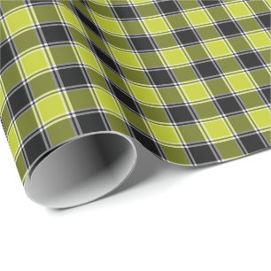 Neon Yellow and Black Chequered Plaid Wrapping Paper