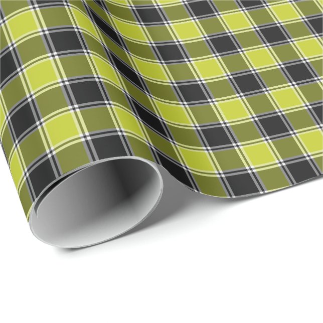 Neon Yellow and Black Chequered Plaid Wrapping Paper (Roll Corner)