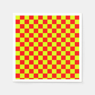 Neon Yellow and Red Checkered Checkerboard Vintage Napkin