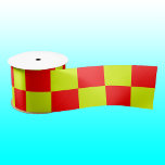 Neon Yellow and Red Chequered Chequerboard Vintage Satin Ribbon<br><div class="desc">Neon Yellow and Red Chequered Chequerboard | Vintage | Classic | Trendy | Stylish | Fashion | Minimal</div>