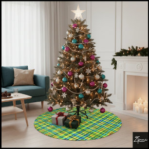 Neon Yellow Black Plaid Punk Tartan Brushed Polyester Tree Skirt