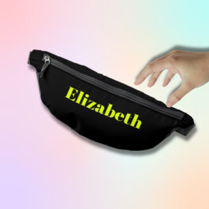 Neon Yellow Classic Name Black Stylish Bum Bags
