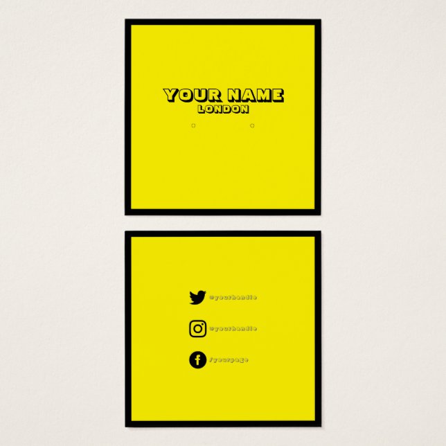 Neon yellow earring, social media display card. (Front & Back)