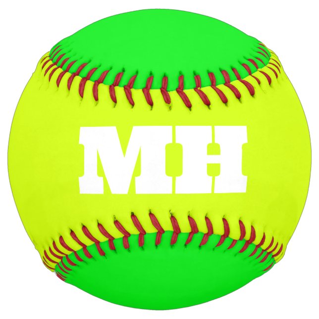 Neon Yellow Elegant Initial Colour Monogram Bright Softball (Front)