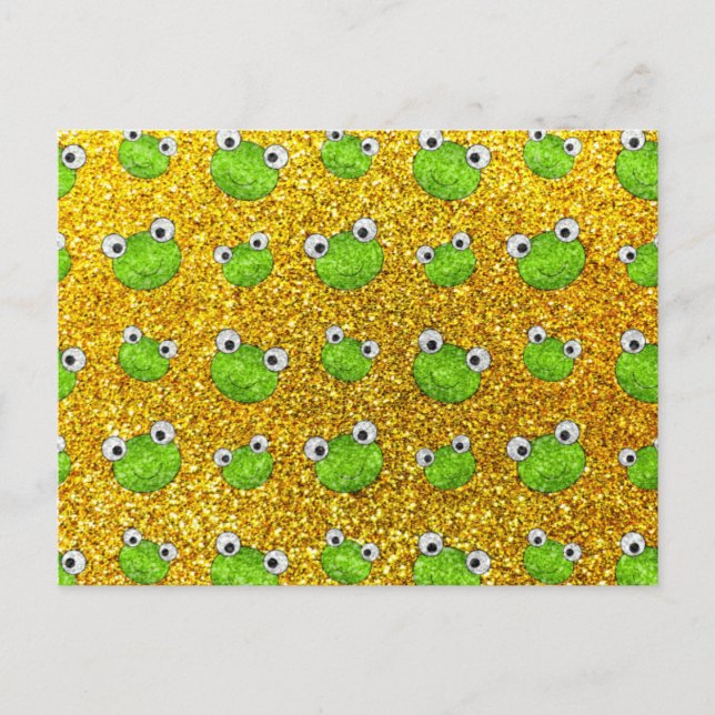 Neon yellow frog head glitter pattern postcard (Front)