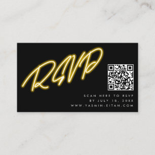 Neon Yellow Glow Black QR Code Wedding RSVP Enclosure Card