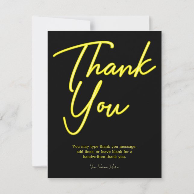 Neon Yellow Glow Thank You Invitation (Front)