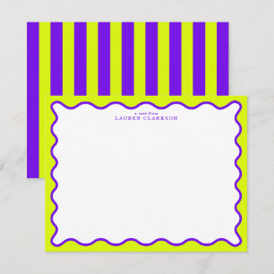 Neon Yellow-Green & Purple Wavy Note Card
