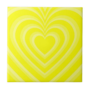 Neon Yellow Hypnotic Heart Love Pattern Ceramic Tile