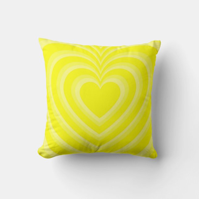 Neon Yellow Hypnotic Heart Love Pattern Cushion (Front)