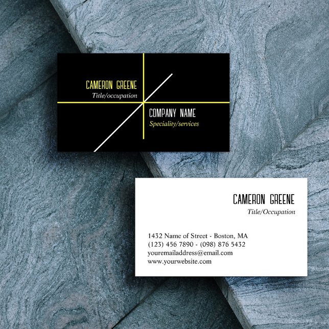Neon Yellow Lines Black Business Card (Creator Uploaded)