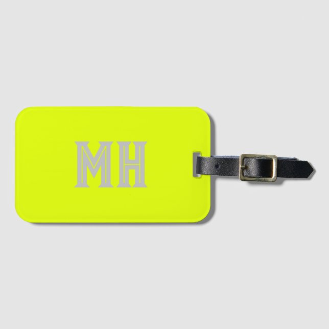 Neon Yellow Monogrammed Trendy Travel Bright Luggage Tag (Front Horizontal)