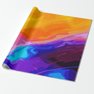 Neon Yellow, Orange & Blue Abstract Pattern – Bold Wrapping Paper