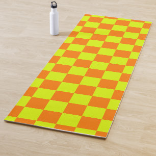 Neon Yellow Orange Chequered Chequerboard Vintage Yoga Mat