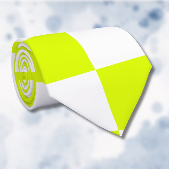 Neon Yellow White Chequered Chequerboard Vintage Tie (Creator Uploaded)