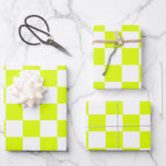 Neon Yellow White Chequered Chequerboard Vintage Wrapping Paper Sheet<br><div class="desc">Neon Yellow and White Chequered Chequerboard | Vintage | Classic | Trendy | Stylish | Fashion | Minimal</div>