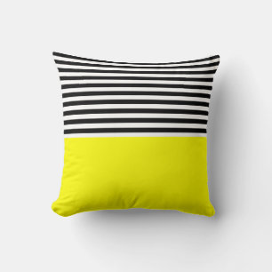 Neon Yellow With Black and White Stripes Cushion