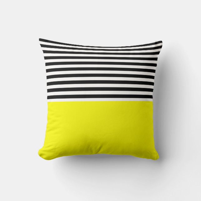 Neon Yellow With Black and White Stripes Cushion (Front)