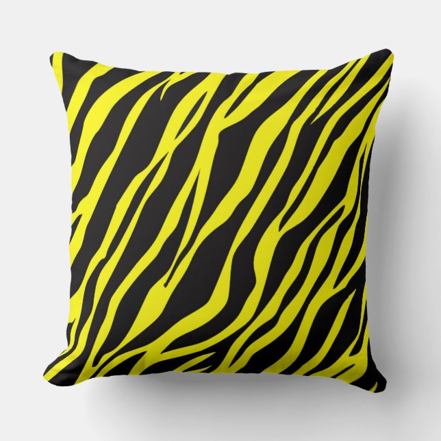 Neon Yellow Zebra Striped Cushion (Front)