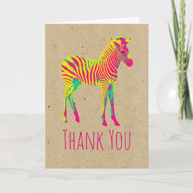 Neon Zebra Baby Animal Funky Retro Thank You Card (Front)