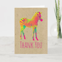 Neon Zebra Baby Animal Funky Retro Thank You