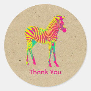 Neon Zebra Baby Animal Funky Retro Thank You Classic Round Sticker