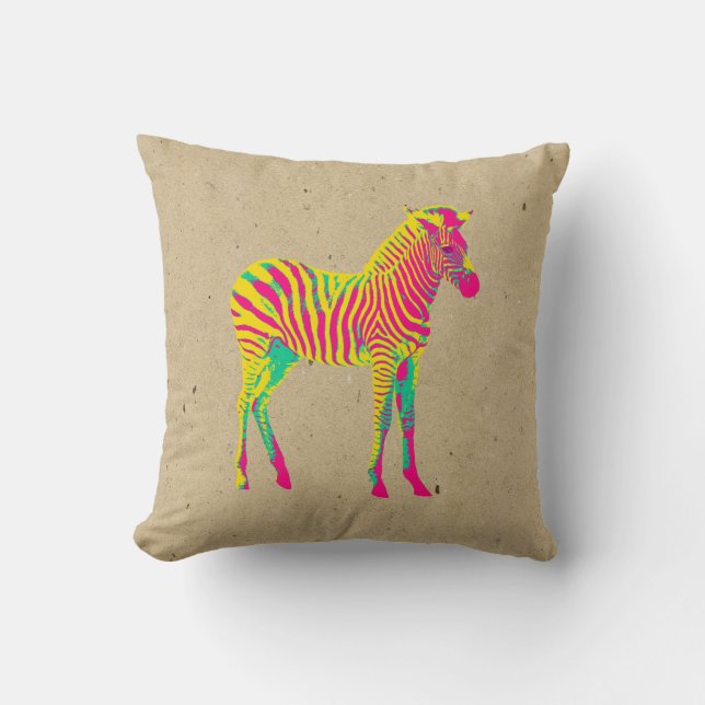 Neon Zebra Baby Animal Psychedelic Funky Retro Cushion (Front)