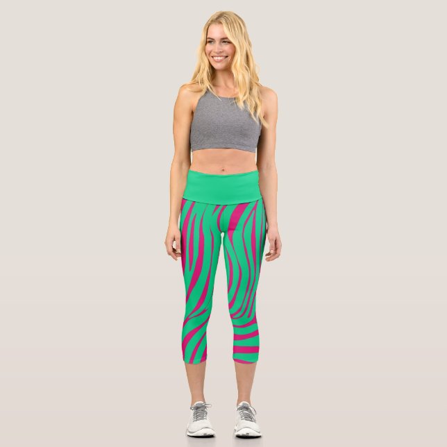 Neon Zebra Pattern Fashion Leggings (Front)