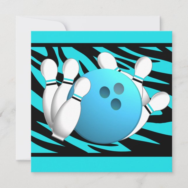 Neon Zebra Stripe Bowling Party Invitation (Front)