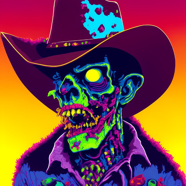 Neon Zombie Cowboy Square Sticker (Creator Uploaded)