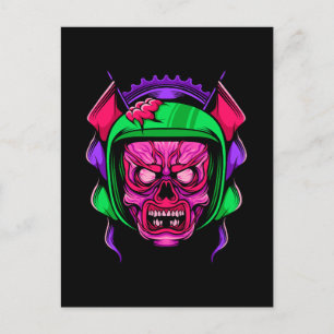 Neon Zombie Rider Skull Art Postcard