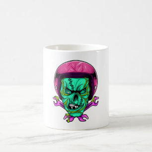 Neon Zombie Skull Biker Helmet Design Coffee Mug