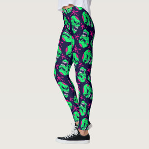 Neon Zombie Skulls Pattern Leggings