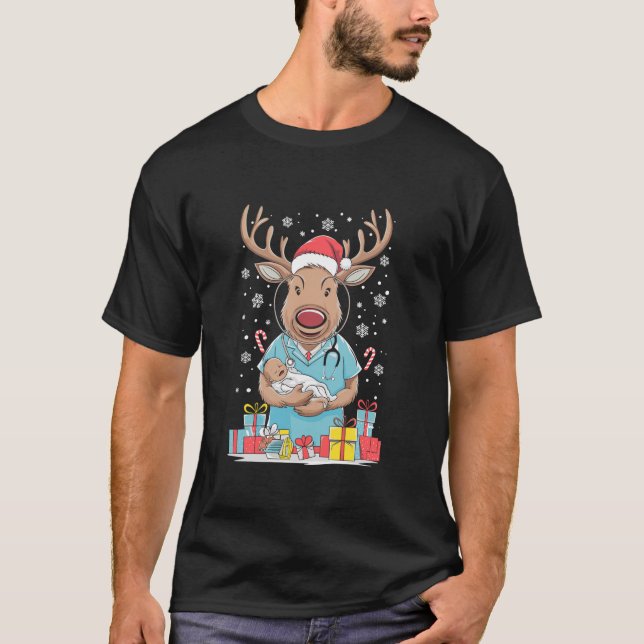 Neonatal Intensive Care Reindeer Xmas Nicu Nurse C T-Shirt (Front)