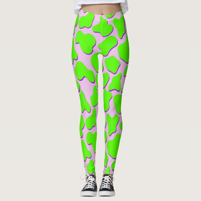 Neoncore Green Cow Animal Print Leggings (Front)